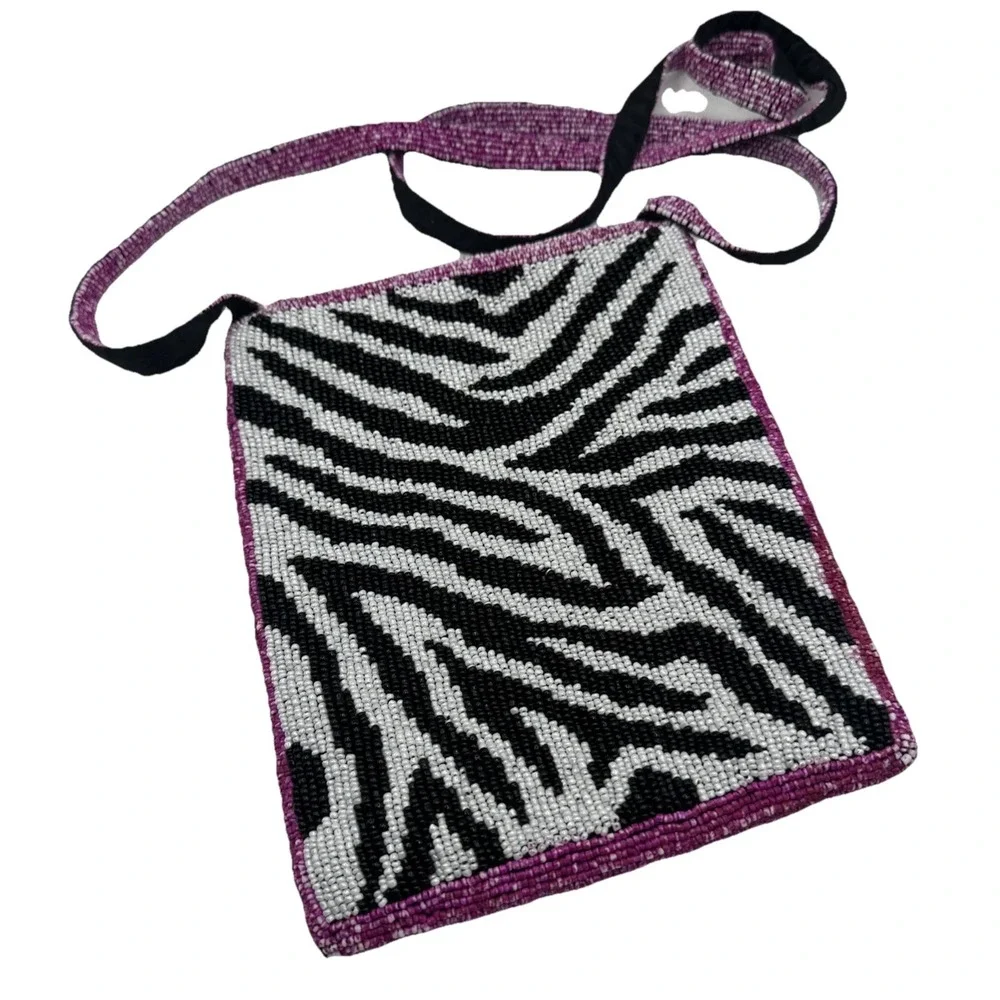 Christiana Beaded Handbag hand made extensive beading Zebra 7x8in